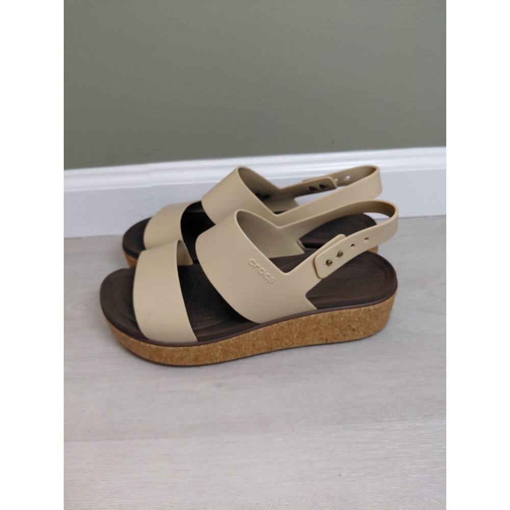 Crocs Women's Brooklyn Low Wedge Platform Sandals Slingback Tan / Brown Size 10